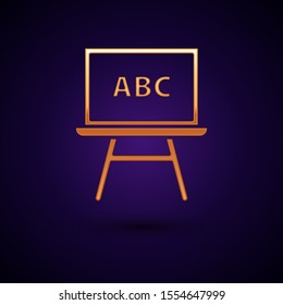 Gold Chalkboard icon isolated on dark blue background. School Blackboard sign.  Vector Illustration