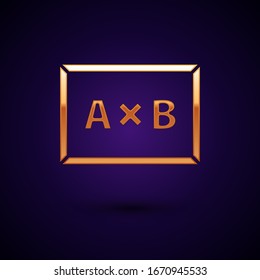 Gold Chalkboard icon isolated on black background. School Blackboard sign.  Vector Illustration