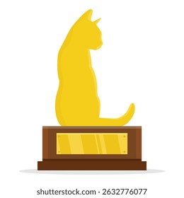 Taça de troféu de campeão de ouro com silhueta de gato isolado no fundo branco. Campeão vencedor. Primeiro lugar da competição. Conceito de vitória ou sucesso.