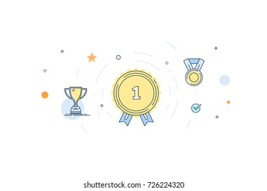 Gold Champion Trophy Winners Medal Cup. Flat Icon Vector Illustration