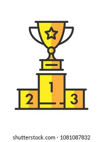 Gold Champions cups. Vector illustration in flat style.