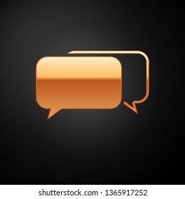 Gold Chat icon isolated on black background. Speech bubbles symbol. Vector Illustration