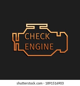 Gold Check engine icon isolated on black background. Long shadow style. Vector.
