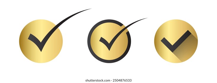 Gold check mark icon or golden approved symbol. Luxury tick symbol on white background. Vector illustration