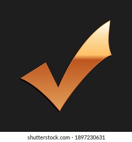 Icono de marca Gold Check aislado en fondo negro. Símbolo de marca. Estilo de sombra larga. Vector.