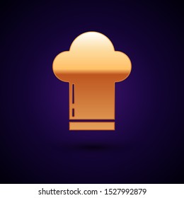 Gold Chef hat icon isolated on dark blue background. Cooking symbol. Cooks hat.  Vector Illustration