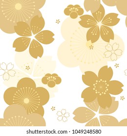 Gold cherry blossom pattern vector. Floral background.