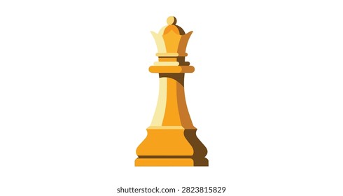 gold chess queen standing upright on white background isolated symbolizing strategy and power in board games