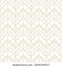 Gold chevron lines on white seamless pattern. Abstract geometric linear texture pattern. Luxurious fine line lattice structure pattern. Golden lines on white background minimalist design.