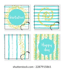 Gold Chic Backdrop. Stripe Festive Effect. Branding Offer. Romantic Illustration. Decorative Brochure Set. White Splatter Wallpaper. Golden Dream Cover. Turquoise Gold Chic Backdrop