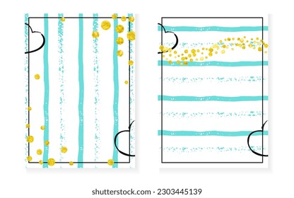 Gold Chic Banner. Golden Holiday Concept. White Abstract Magazine. Mint Print. Stripe Xmas Frame. New Year Brochure Set. Romantic Stardust. Turquoise Gold Chic Banner
