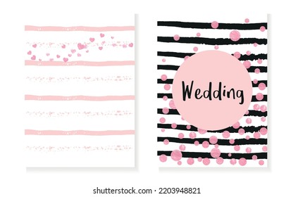 Gold Chic Confetti. Engagement Particle Set. White Abstract Illustration. Stripe Romantic Card. Premium Painting. Rose Dream Cover. Pink Girly Effect. Stripe Gold Chic Confetti