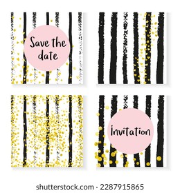 Gold Chic Confetti. Golden Scatter Print. Scandinavian Painting Set. Romantic Design. Black Mothers Particles. Stripe Retro Spray. White Dream Magazine. Golden Gold Chic Confetti