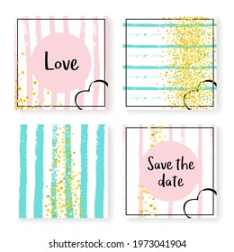 Gold Chic Template. Pink Fashion Paint. Stripe Grunge Painting. Metallic Particles Set. Mint Glittery Brochure. Turquoise Splatter Frame. Rose Design. Golden Gold Chic Template