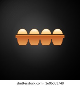 Gold Chicken egg in box icon isolated on black background.  Vector Illustration