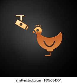 Gold Chicken farm and wireless Controlling CCTV security camera icon isolated on black background.  Vector Illustration