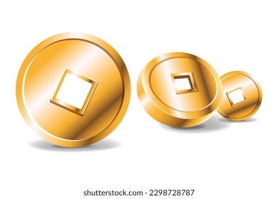 Gold china coins. Vector illustration.