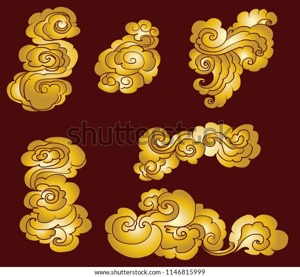Gold Chinese Cloud Vector Set Isolated Stock Vector Royalty Free