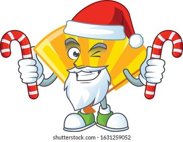 Gold chinese folding fan Cartoon character in Santa costume with candy