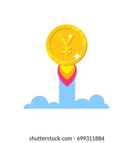 Gold Chinese yuan or Japanese yen increase cartoon style isolated. The growth rate of the gold coin for designers and illustrators. Gold piece appreciation in the form of a vector illustration