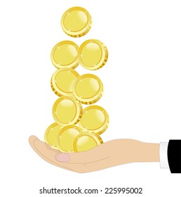 gold chinks in a hand on a white background,vector illustration