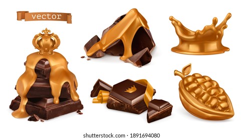 Gold and chocolate. 3d vector realistic set