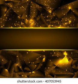 Gold chocolate background. Crumpled brown pattern with golden shiny circles