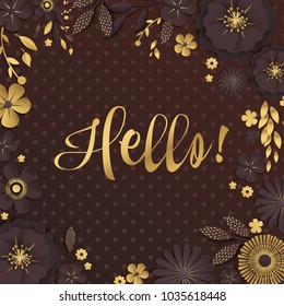  gold and chocolate, origami. flowers with realistic shadow to banner or promotions. Background with anemones can be used for a magazine, web, advertising.
