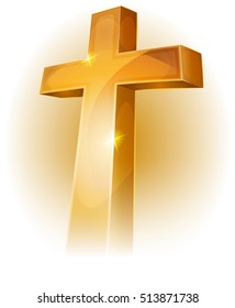 Gold Christian Cross/
Illustration of a golden christian cross bright and shining