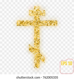 Gold christian cross. Gold stars confetti christian cross. Vector illustration