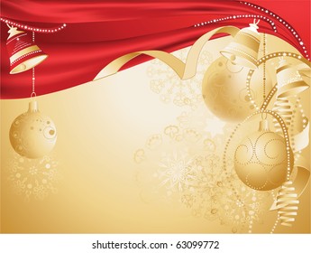 Gold christmas background with baubles.