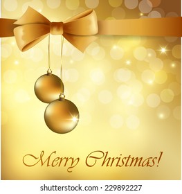 Gold Christmas background with bow and balls
