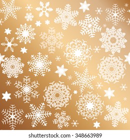 Gold Christmas background with paper snowflakes