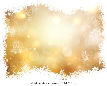 Gold Christmas background with snowflakes. Illustration for Christmas posters, icons, greeting cards, print and web projects. EPS 10 vector file included
