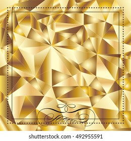 Gold Christmas background. Triangle geometric pattern. Gold Foil texture template. Anniversary Golden metallic texture. Gold hightech triangles. Royal luxury frame Gold glitter border Vector SALE 2023