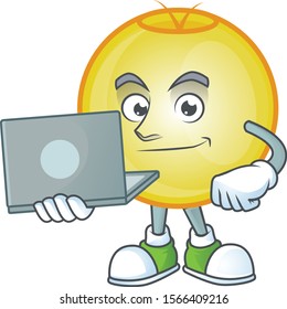 Gold christmas ball isolated character with laptop