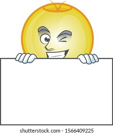 Gold christmas ball isolated character squinting with board