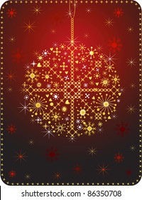 Gold Christmas ball made with graphics elements, vector.
