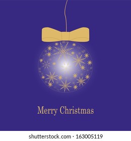 Gold Christmas ball on blue background. Vector illustration 