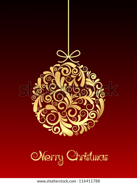 Gold Christmas Ball On Red Background Stock Vector (Royalty Free ...