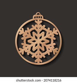 Gold Christmas ball with a snowflake. Decorative design element, holiday decoration for Christmas and New Year cards. Vector illustration