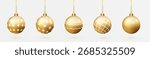 Gold Christmas balls set. Shiny festive baubles tree ornaments isolated vector design
