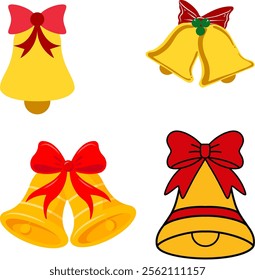 gold christmas bell illustration set