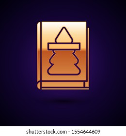 Gold Christmas book cover or flyer template icon isolated on dark blue background. Merry Christmas and Happy New Year.  Vector Illustration