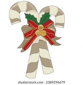 gold christmas candy with red ribbon, vector artwork