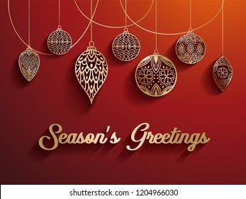 Gold christmas decoration ornaments with greetings