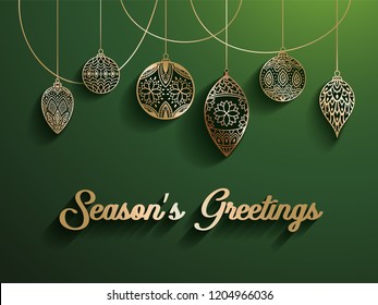 Gold christmas decoration ornaments with greetings