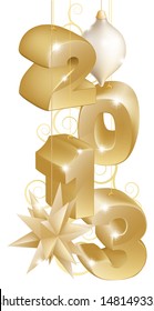 Gold Christmas decorations or Christmas tree baubles reading 2013