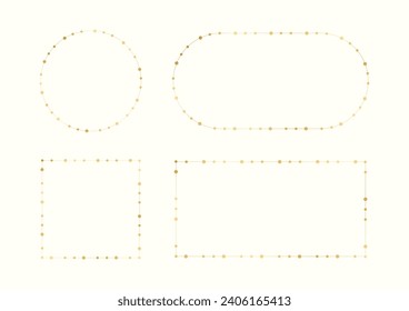 Gold Christmas Fairy Lights Frame Border Set. Abstract geometric golden dots circle frame collection.