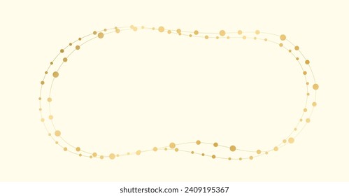 Gold Christmas Fairy Lights Frame Border Template. Abstract golden dots circle frame.